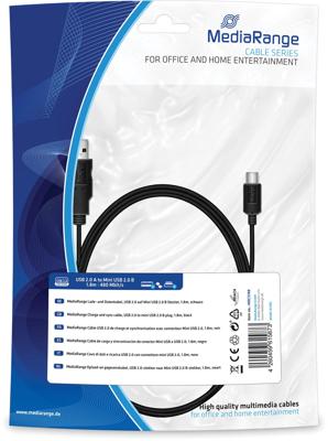 MediaRange oplaad- en datakabel, USB 2.0 naar Mini USB 2.0 B-stekker, 1.8m, zwart