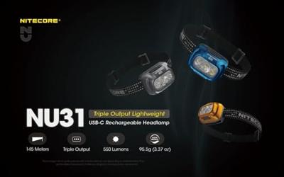 NiteCore NU31 grau Hoofdlamp LED werkt op een accu 550 lm NiteCore NU31 grau Hoofdlamp LED werkt op een accu 550 lm