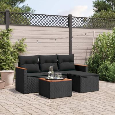 4-delige Loungeset met kussens poly rattan zwart 4-delige Loungeset met kussens poly rattan zwart