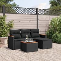 4-delige Loungeset met kussens poly rattan zwart - thumbnail