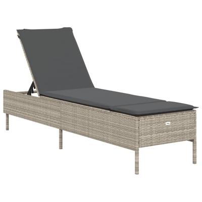 3-delige Ligbeddenset met kussens poly rattan lichtgrijs