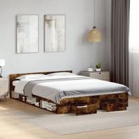 Bedframe met lades bewerkt hout gerookt eikenkleurig 135x190 cm - thumbnail