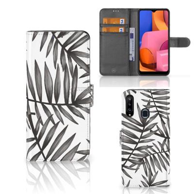 Samsung Galaxy A20s Hoesje Leaves Grey Samsung Galaxy A20s Hoesje Leaves Grey