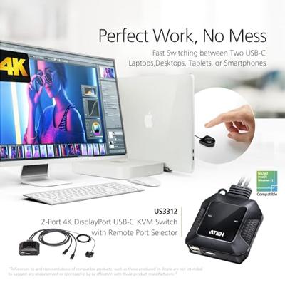 ATEN US3312 2-Port USB-C 4K DisplayPort KVM-switch 4096 x 2160 Pixel