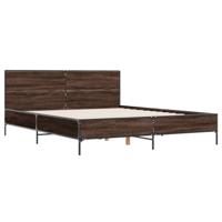 Bedframe bewerkt hout metaal bruin eikenkleur 140x190 cm - thumbnail