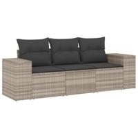 3-delige Loungeset met kussens poly rattan lichtgrijs - thumbnail