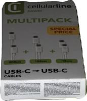 cellularline | Multipack | USB-C naar USB-C oplaadkabel | 3 kabels, 3 lengtes: 120 cm, 200 cm, 15 cm - thumbnail