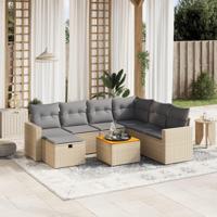 8-delige Loungeset met kussens poly rattan gemengd beige - thumbnail