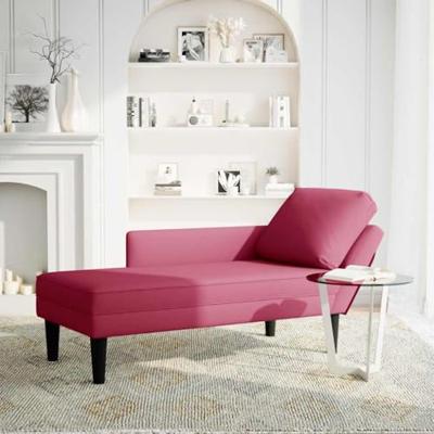 Chaise longue met kussen en rechterarmleuning fluweel wijnrood