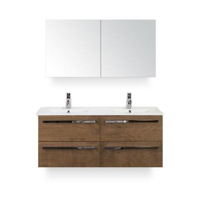 Seville Badmeubelset 120 cm - 4 laden Tabacco - Keramische Wastafel Wit Enjoy - met Spiegelkast