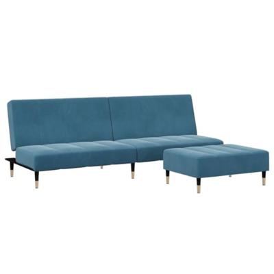 Slaapbank 2-zits met voetenbank fluweel blauw