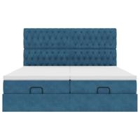 Ottoman bed met matrassen 160x200cm fluweel donkerblauw - thumbnail