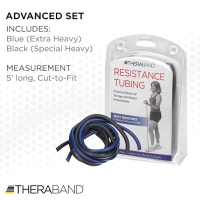 Theraband set tubing 1,5 m zwaar - blauw, zwart