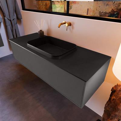 Badkamermeubelset Mondiaz Erin 120 cm met 1 Lade met RIDGE Wastafel Midden Urban Zonder Kraangaten Greeploos Mat Dark Grey