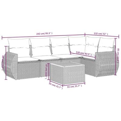 6-delige Loungeset met kussens poly rattan grijs