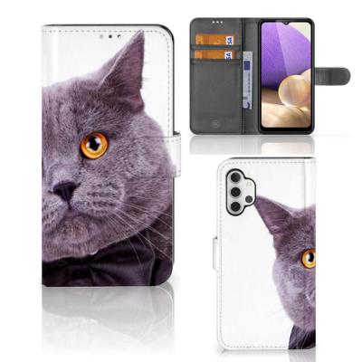 Samsung Galaxy A32 4G | Telefoonhoesje | Met pasjeshouder | Kat
