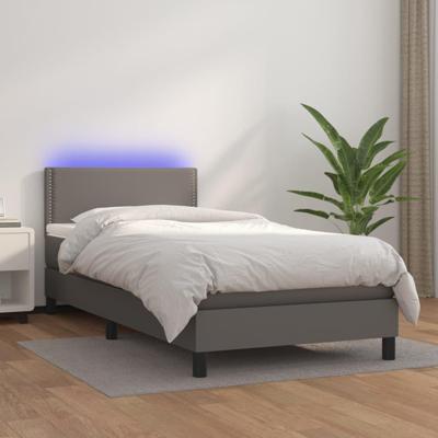 Boxspring met matras en LED kunstleer grijs 90x200 cm