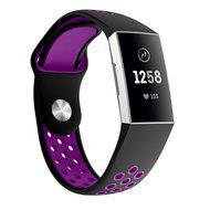 Fitbit Charge 3 & 4 siliconen DOT bandje - Paars / Zwart - Maat: Large - thumbnail