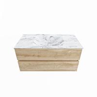 MONDIAZ VICA-DLUX 100cm badmeubel onderkast Washed Oak 2 lades. Inbouw wastafel CLOUD midden zonder kraangat, kleur Glace. - thumbnail