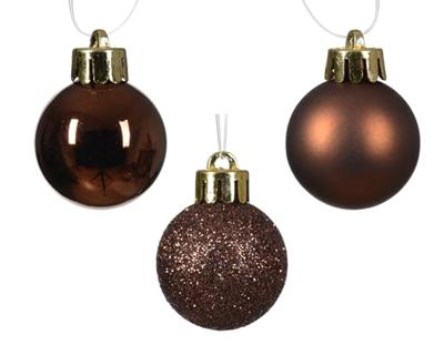 Decoris kerstballen set plastic 14st Espresso 3cm