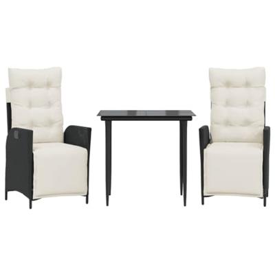 3-delige Tuinset met kussens poly rattan zwart