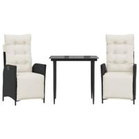 3-delige Tuinset met kussens poly rattan zwart - thumbnail