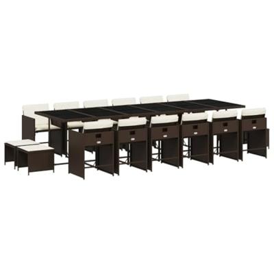 17-delige Tuinset met kussens poly rattan bruin