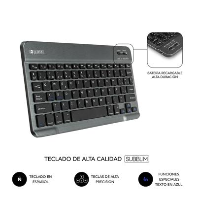 SUBBLIM FUNDA Con Teclado KeyTAB Pro Bluetooth Black Para Tablet DE 10,1 inch/25,65 cm batterij 420 mAh - compatibel met Windows/Android/iOS