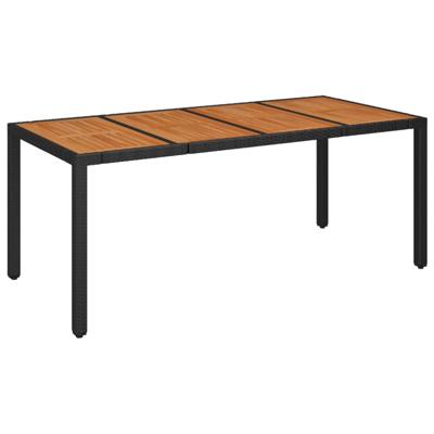 Tuintafel met houten blad 190x90x75 cm poly rattan zwart