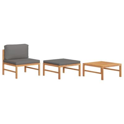 3-delige Loungeset met donkergrijze kussens teakhout