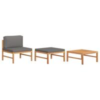 3-delige Loungeset met donkergrijze kussens teakhout - thumbnail