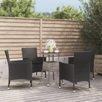 5-delige Bistroset met kussens poly rattan zwart - thumbnail