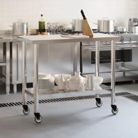 VidaXL Keukenwerktafel met wielen 110x55x85 cm roestvrij staal - thumbnail