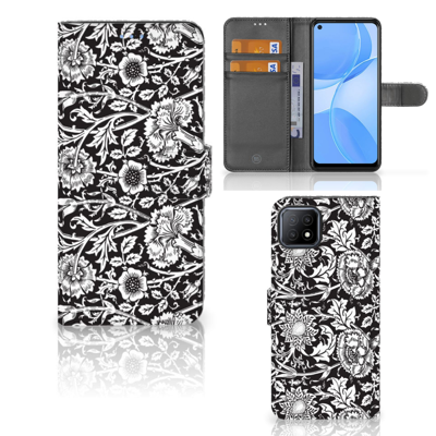 OPPO A73 5G Hoesje Black Flowers OPPO A73 5G Hoesje Black Flowers