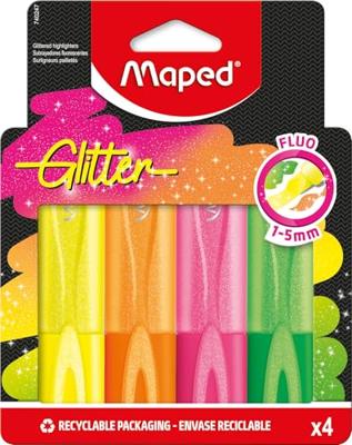Markeerstift Maped Glitter set à 4 fluoriserende kleuren