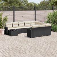 11-delige Loungeset met kussens poly rattan zwart - thumbnail