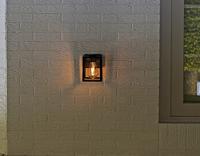 Buitenlamp zwart glas &apos;Shiva&apos; voordeur verlichting vierkant 12 cm - thumbnail