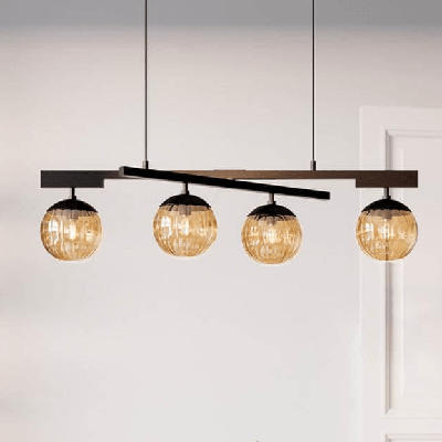 Hanglamp zwart met amberglazen kappen By Rydens &apos;Labelle&apos; E14 fitting 90 cm