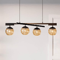 Hanglamp zwart met amberglazen kappen By Rydens &apos;Labelle&apos; E14 fitting 90 cm - thumbnail