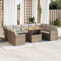 10-delige Loungeset met kussens poly rattan beige - thumbnail