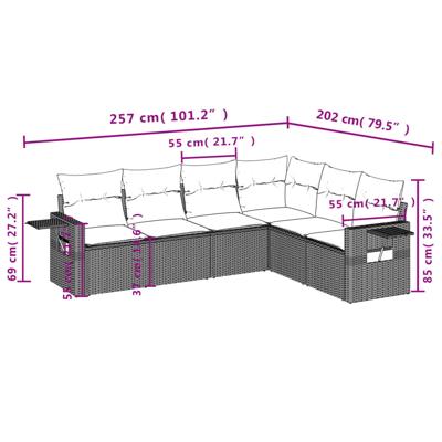 6-delige Loungeset met kussens poly rattan bruin - thumbnail