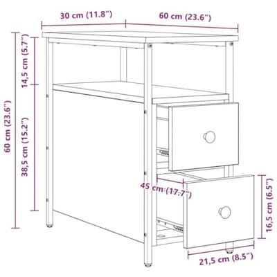 Nachtkastje Zwart eiken 30 x 60 x 60 cm Ijzer en spaanderplaat