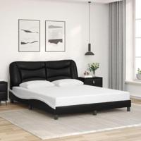 Bedframe met hoofdbord kunstleer zwart en wit 160x200 cm - thumbnail