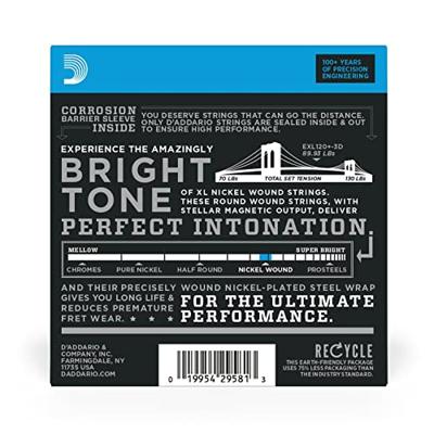 D&apos;Addario EXL120+-3D 9,5-44 Super Light Plus Nickel Wound snaren voor elektrische gitaar (3 sets)