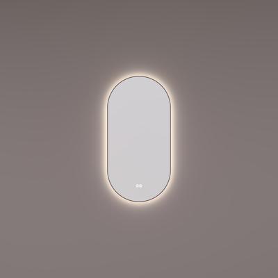 HIPP Design spiegel Ovaal-Recht Mat Zwart met Indirecte LED-Verlichting Rondom 45 x 90 x 3 cm + Spiegelverwarming + Kleurenwissel + Touch Dimmer