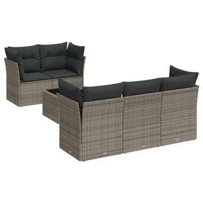 6-delige Loungeset met kussens poly rattan grijs