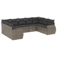 9-delige Loungeset met kussens poly rattan grijs - thumbnail