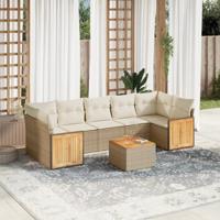 8-delige Loungeset met kussens poly rattan beige - thumbnail