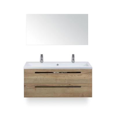 Seville Badmeubelset 120 cm - 2 laden Natuur Eiken - Wastafel Djazz Enkel 2 kraangaten - met Spiegel