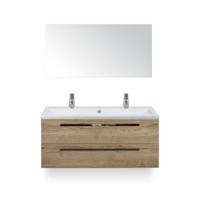 Seville Badmeubelset 120 cm - 2 laden Natuur Eiken - Wastafel Djazz Enkel 2 kraangaten - met Spiegel - thumbnail